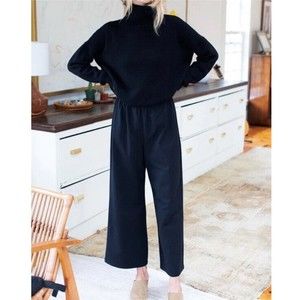 Emerson Fry M Wide Leg Black Ponte Knit Pants Pull On Crop Ankle Stretch